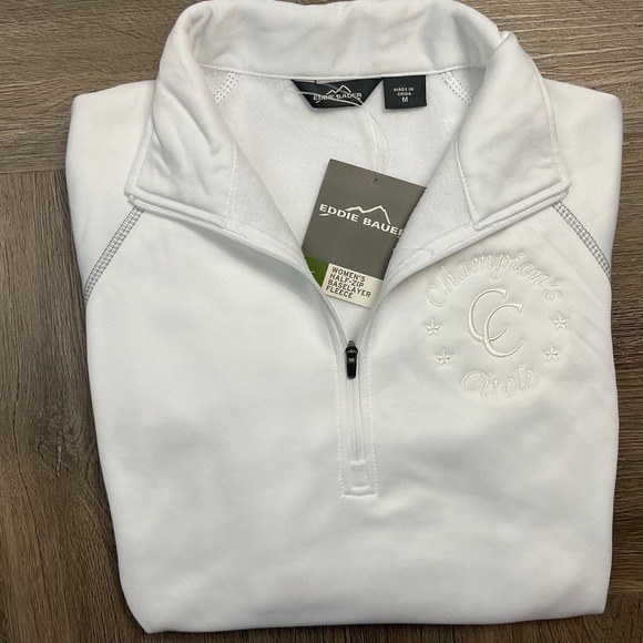 NWT Eddie Bauer Fleece Pullover Womens Medium White Zip Champions Circle Logo - Picture 3 of 8
